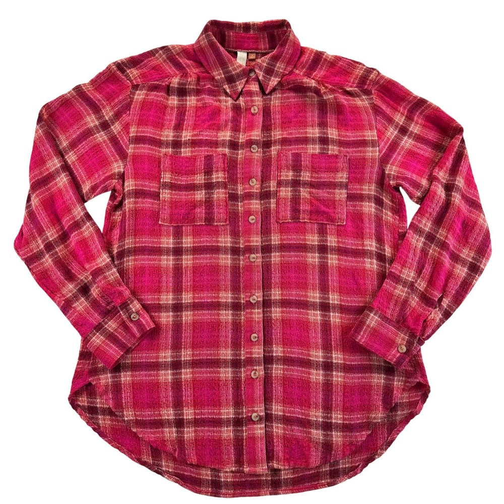 Pilcro Anthropologie Womens XS Pink‎ Plaid Button Down Shirt Long Sleeve Boho